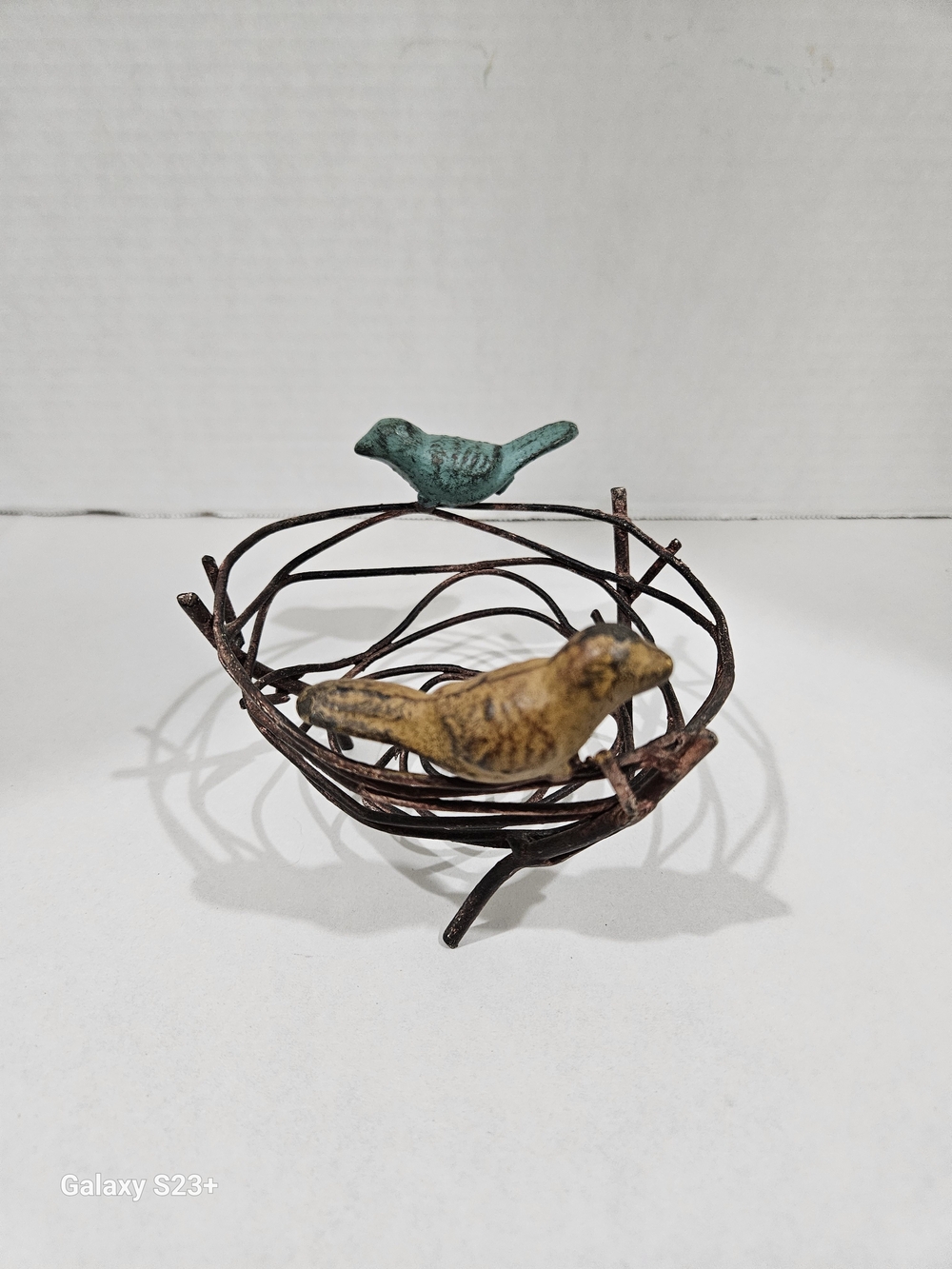 Decorative Bird Nest with Yellow and Teal Birds
